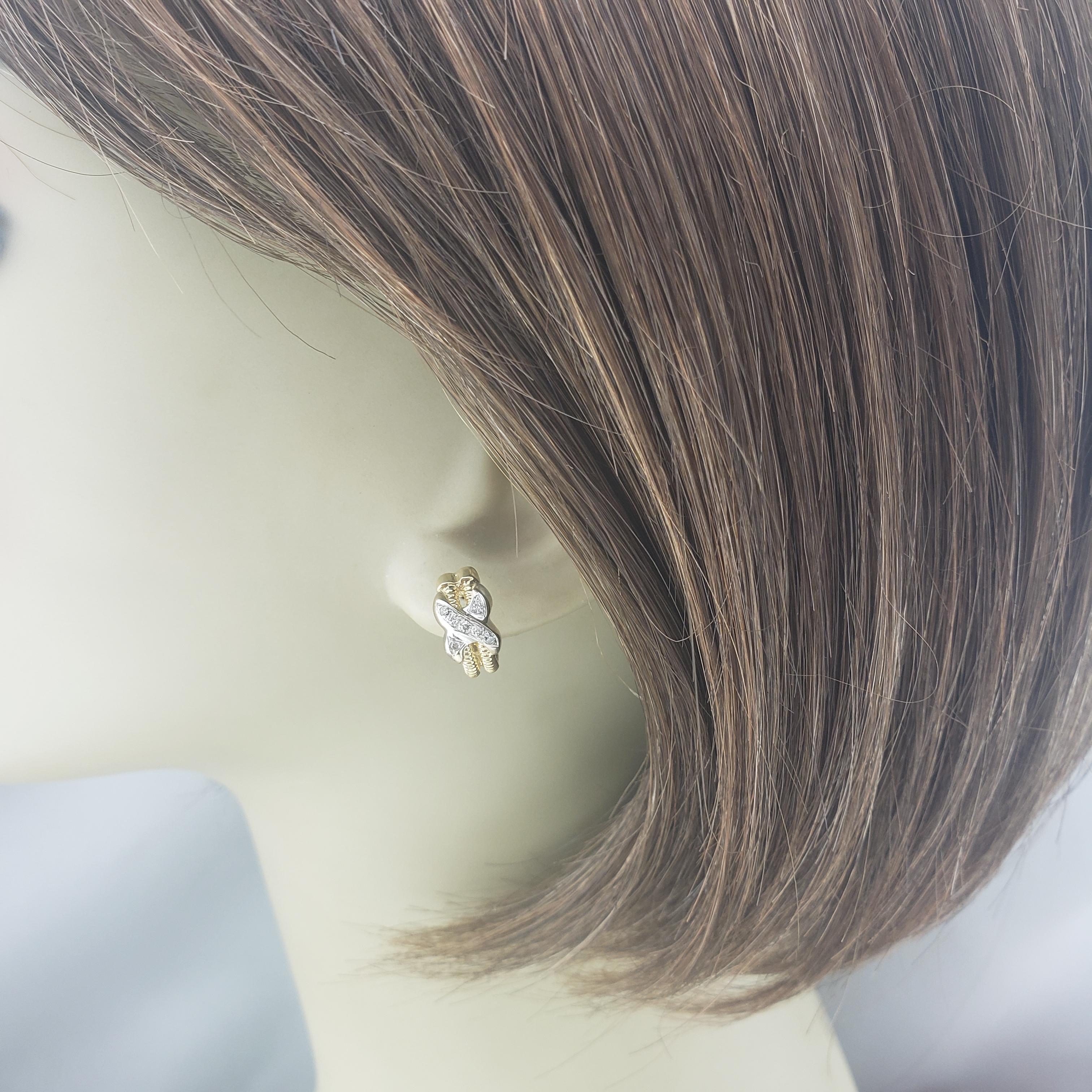 14K Yellow and White Gold Diamond Cable Hoop Earrings #22586 For Sale 2