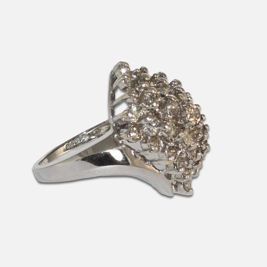 Round Cut 14K Yellow and White Gold Diamond Cluster Ring 1.30ct For Sale