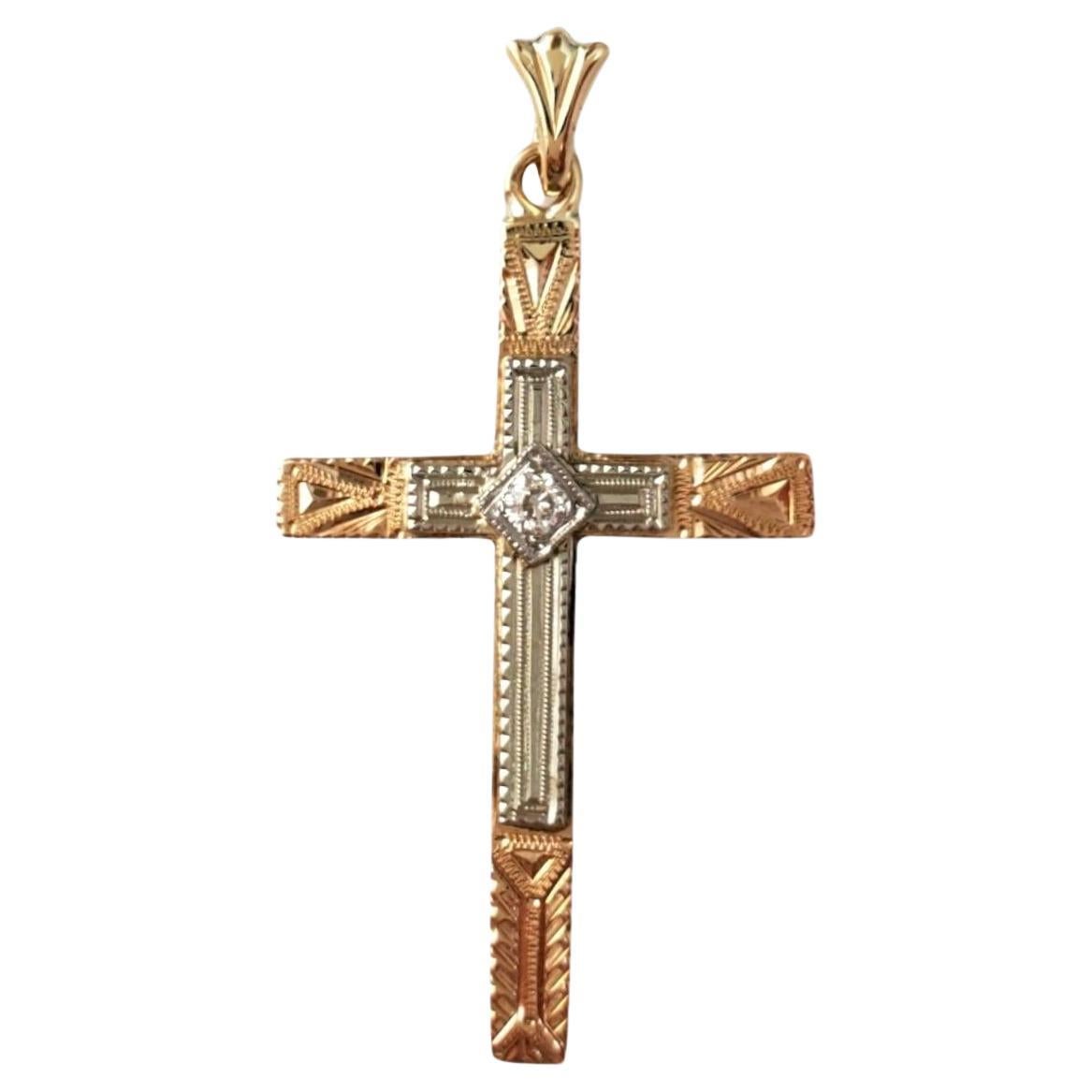 14K Yellow and White Gold Diamond Cross Pendant #16555 For Sale