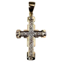 Pendentif croix en or jaune et blanc 14K avec diamants #23848