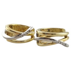 14K Yellow and White Gold Diamond Crossover Hoop Earrings #18084