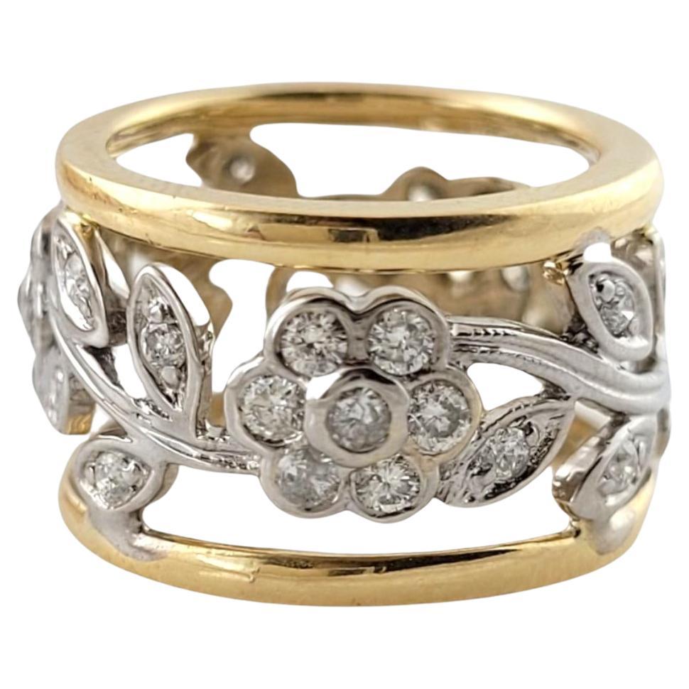 14K Gelb und Weißgold Diamond Floral Ring Größe 3,5 #16292 im Angebot