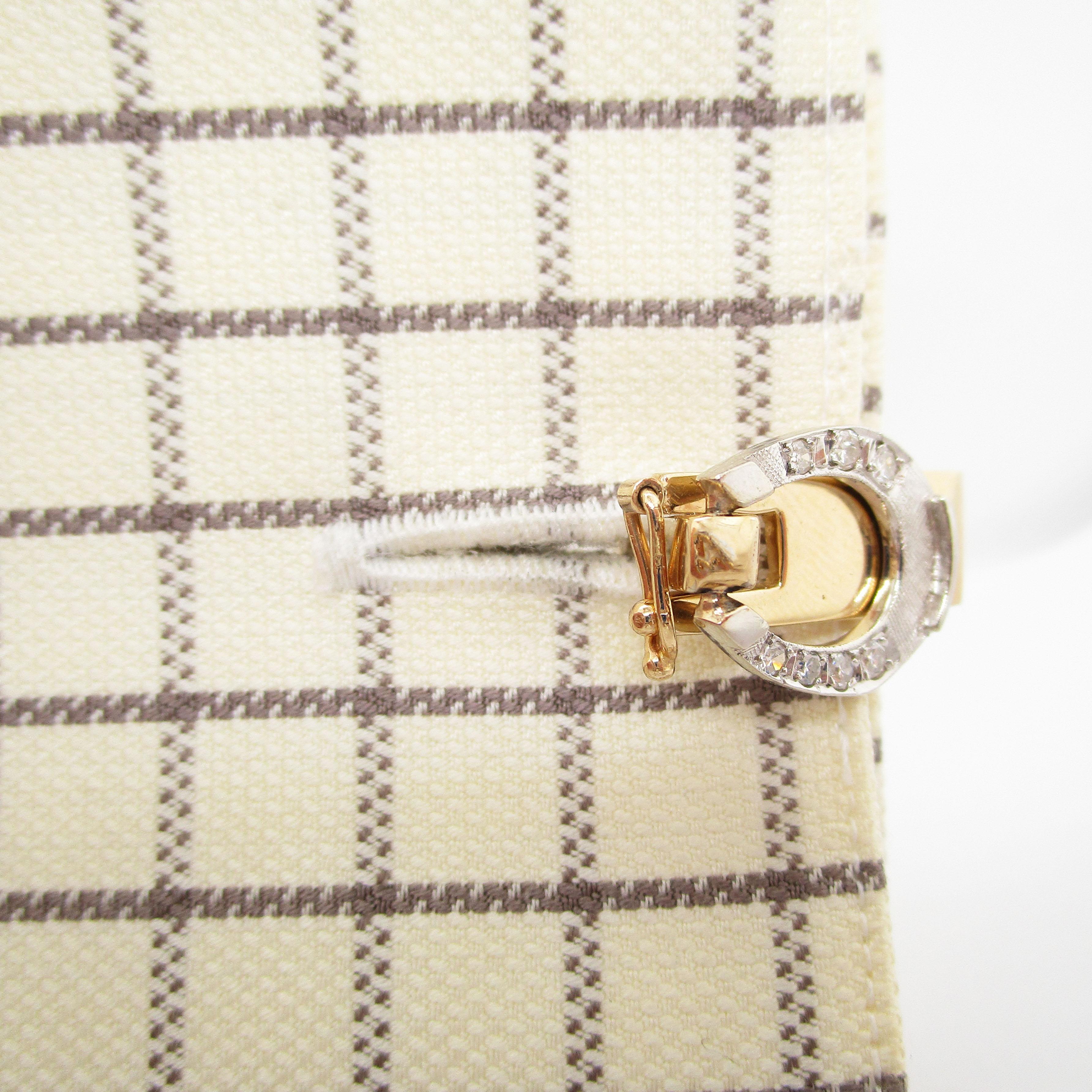 Contemporary 14 Karat Yellow and White Gold Diamond Horseshoe Cufflinks