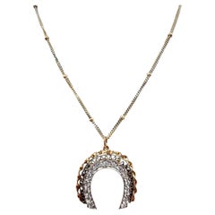 14K Yellow and White Gold Diamond Horseshoe Pendant Necklace