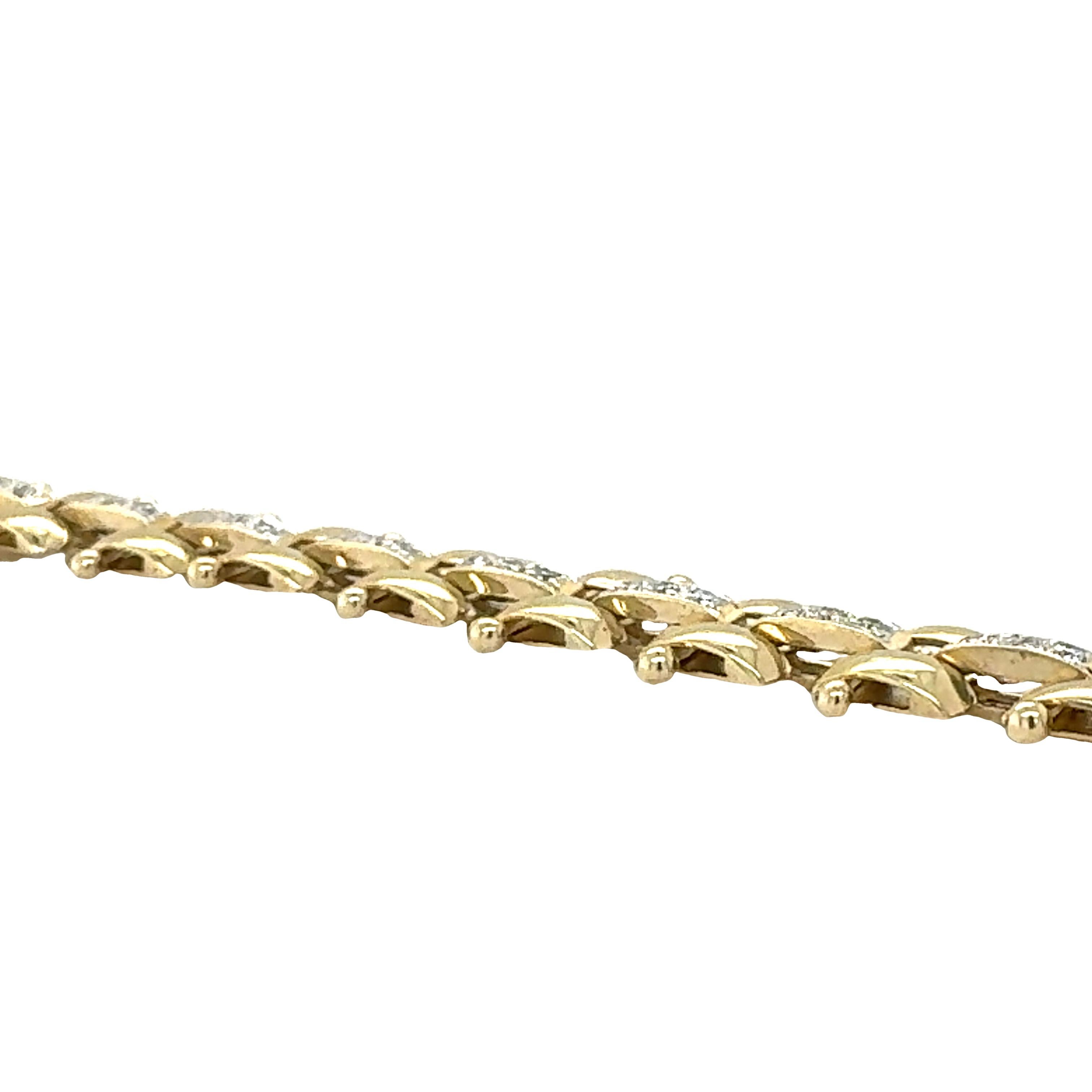 Round Cut 14K Yellow and White Gold Diamond Link Bracelet For Sale