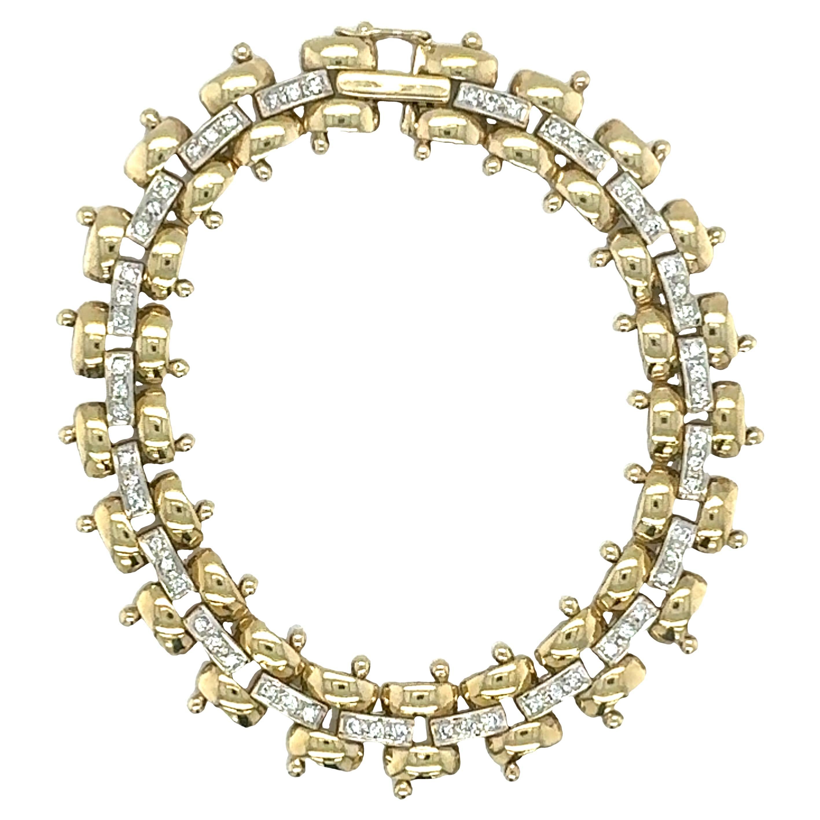 Pulsera de eslabones de diamantes de oro amarillo y blanco de 14 quilates