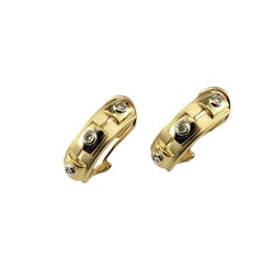 14K Yellow and White Gold Diamond Omega Back Hoop Earrings #23118
