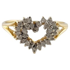 Anillo Corazón Abierto Diamante Oro Amarillo y Blanco 14K Talla 7.75 #18158