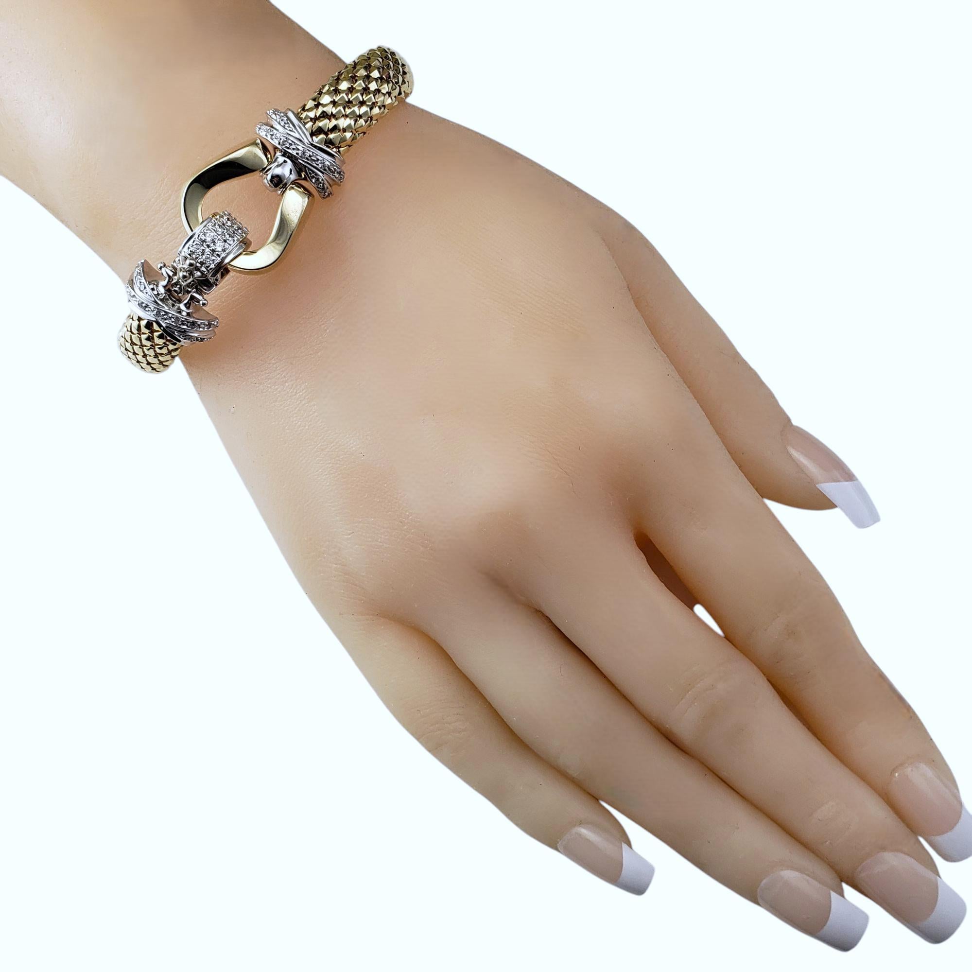 Women's 14K Yellow and White Gold Diamond Popcorn Buckle Bracelet #20953 For Sale