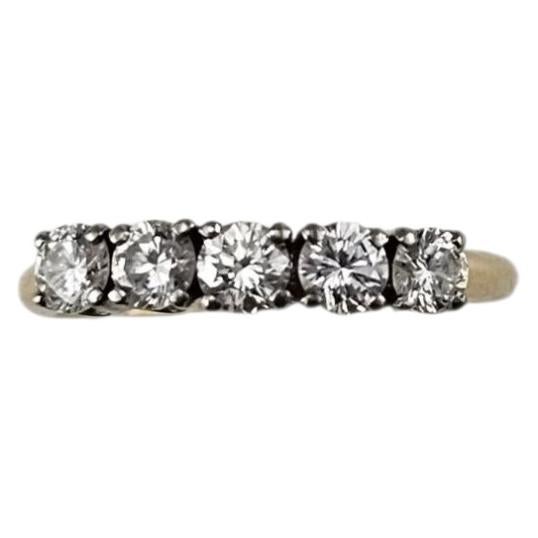 Alianza de aniversario de boda de oro amarillo y blanco de 14 quilates con diamantes, talla 6,75 #25500