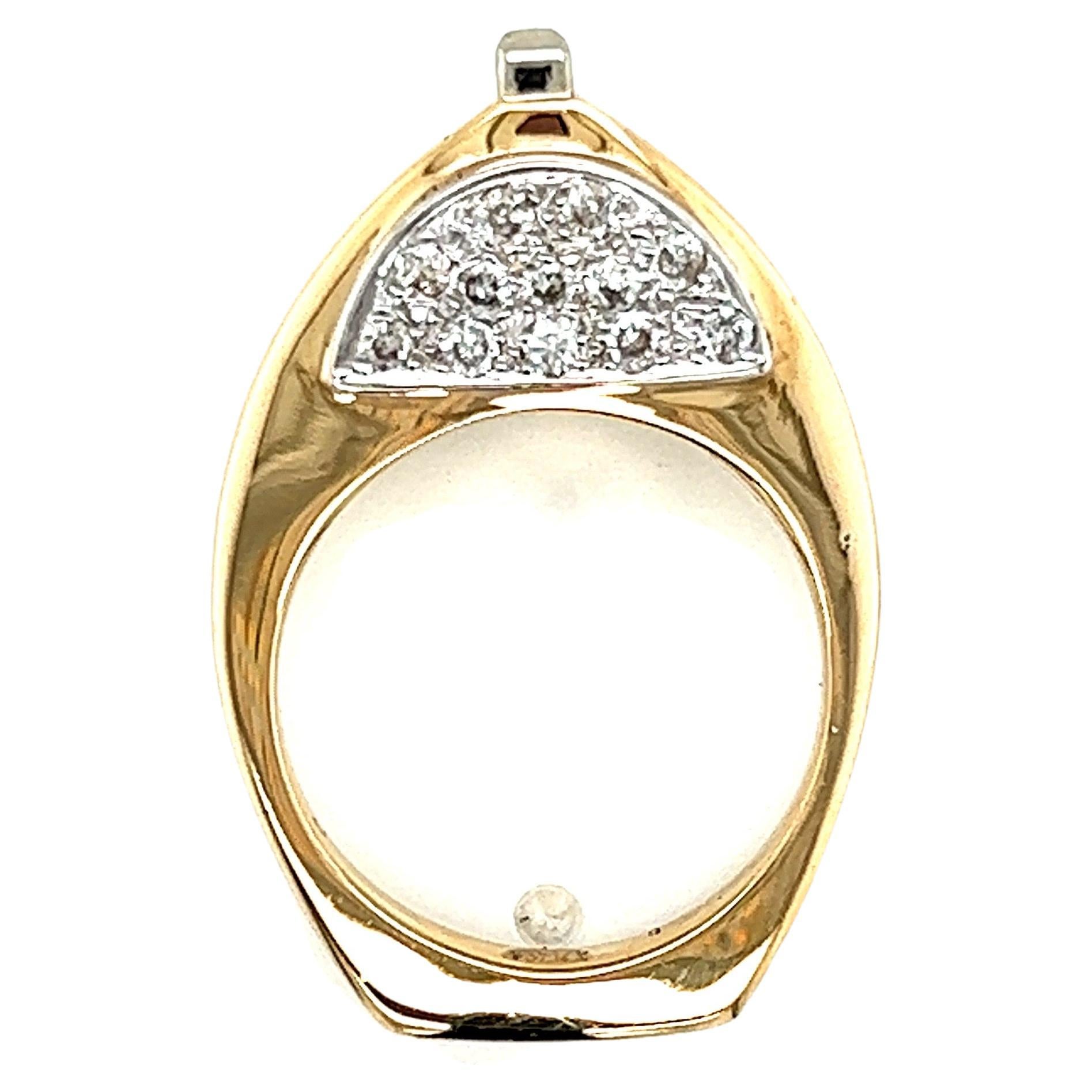 14k Yellow and White Gold "Egg" Ring with White Diamonds