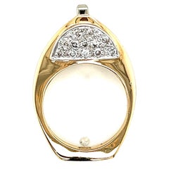 14k Yellow and White Gold "Egg" Ring with White Diamonds