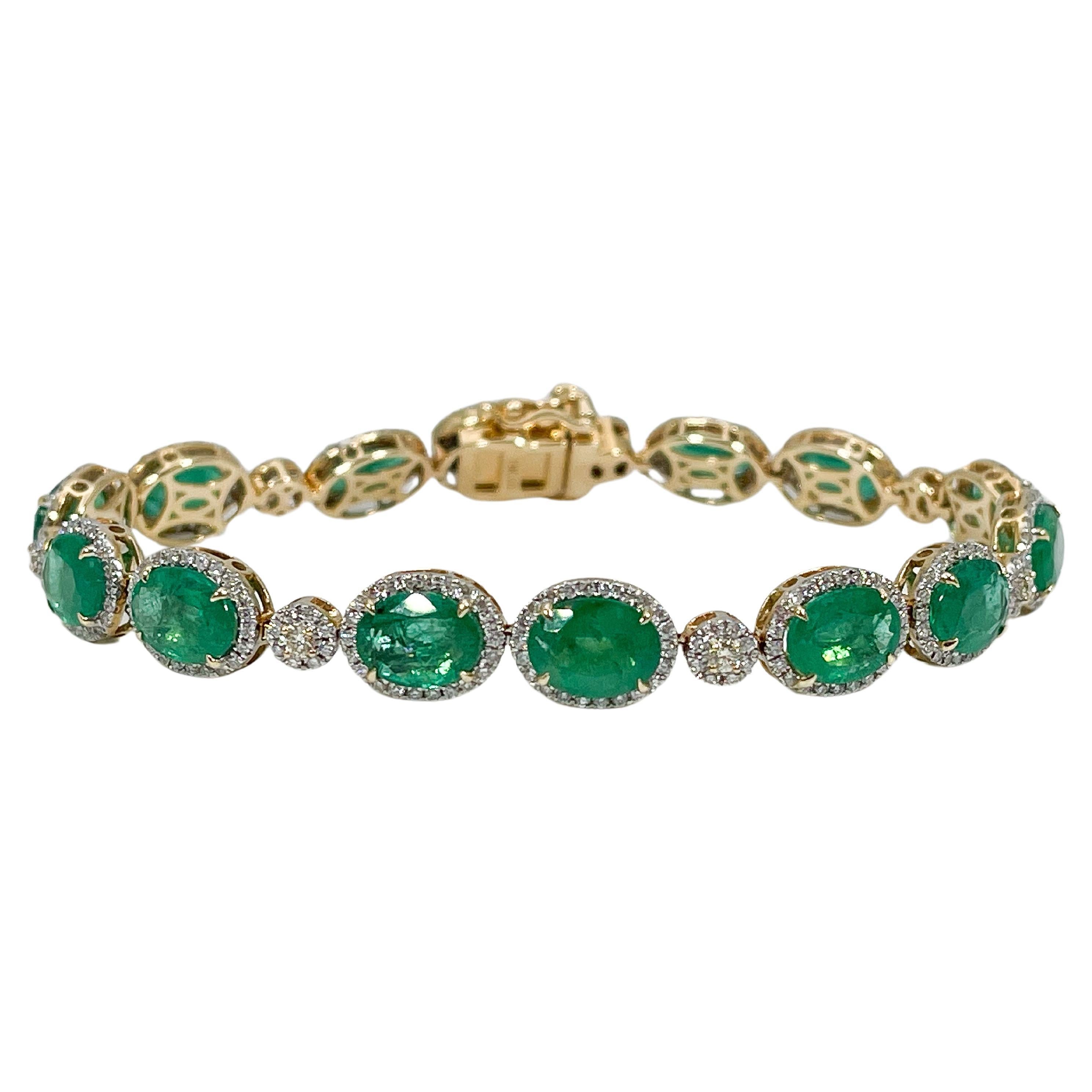 Bracelet en or jaune et blanc 14K avec émeraudes et diamants