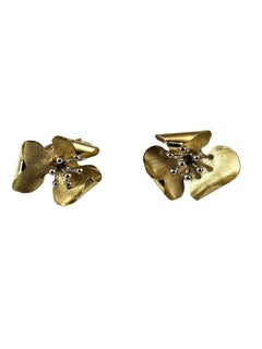 14K Yellow and White Gold Flower Earrings #25291