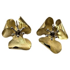 14K Yellow and White Gold Flower Earrings #25291