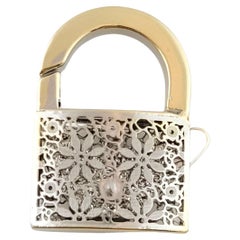 14k Yellow and White Gold Flower Lock Charm