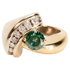 14K Yellow and White Gold Green Diamond Estate Ring