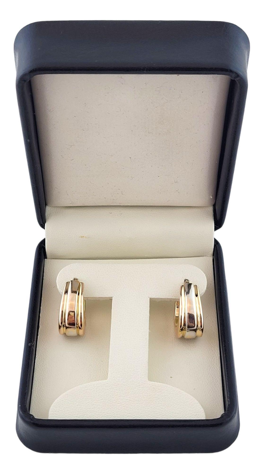 14K Yellow and White Gold Huggie Earrings #14959 For Sale 2