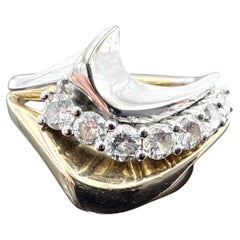 14K Gelb- und Weißgold Natürlicher Diamant-Wellenring - 0,45ct Gesamtgewicht