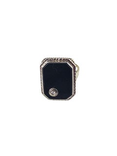 14K Yellow and White Gold Onyx & Diamond Ring Size 7.25-7.5 #24734