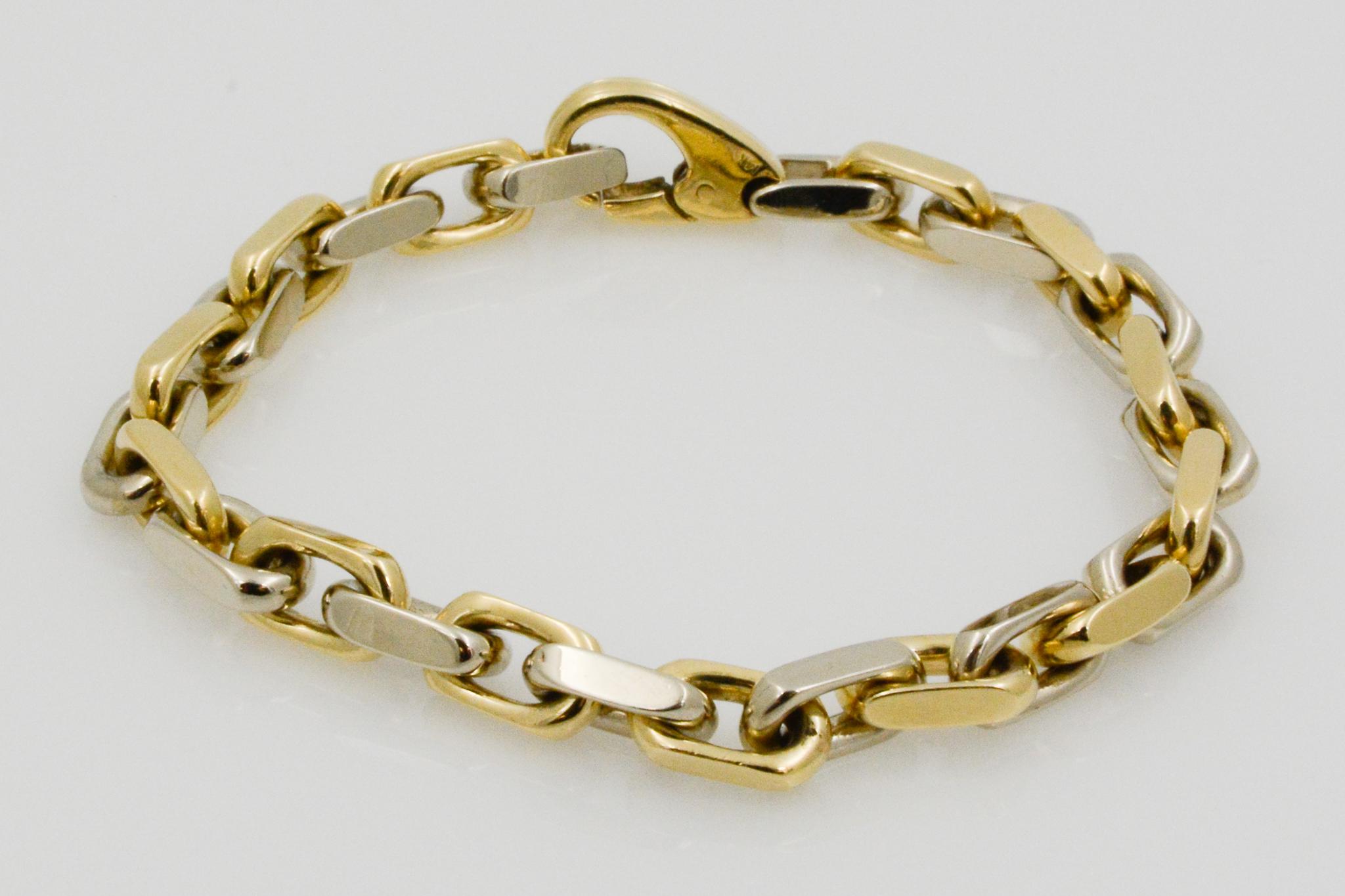 Modern 14 Karat Yellow and White Gold Oval Cable Link Bracelet