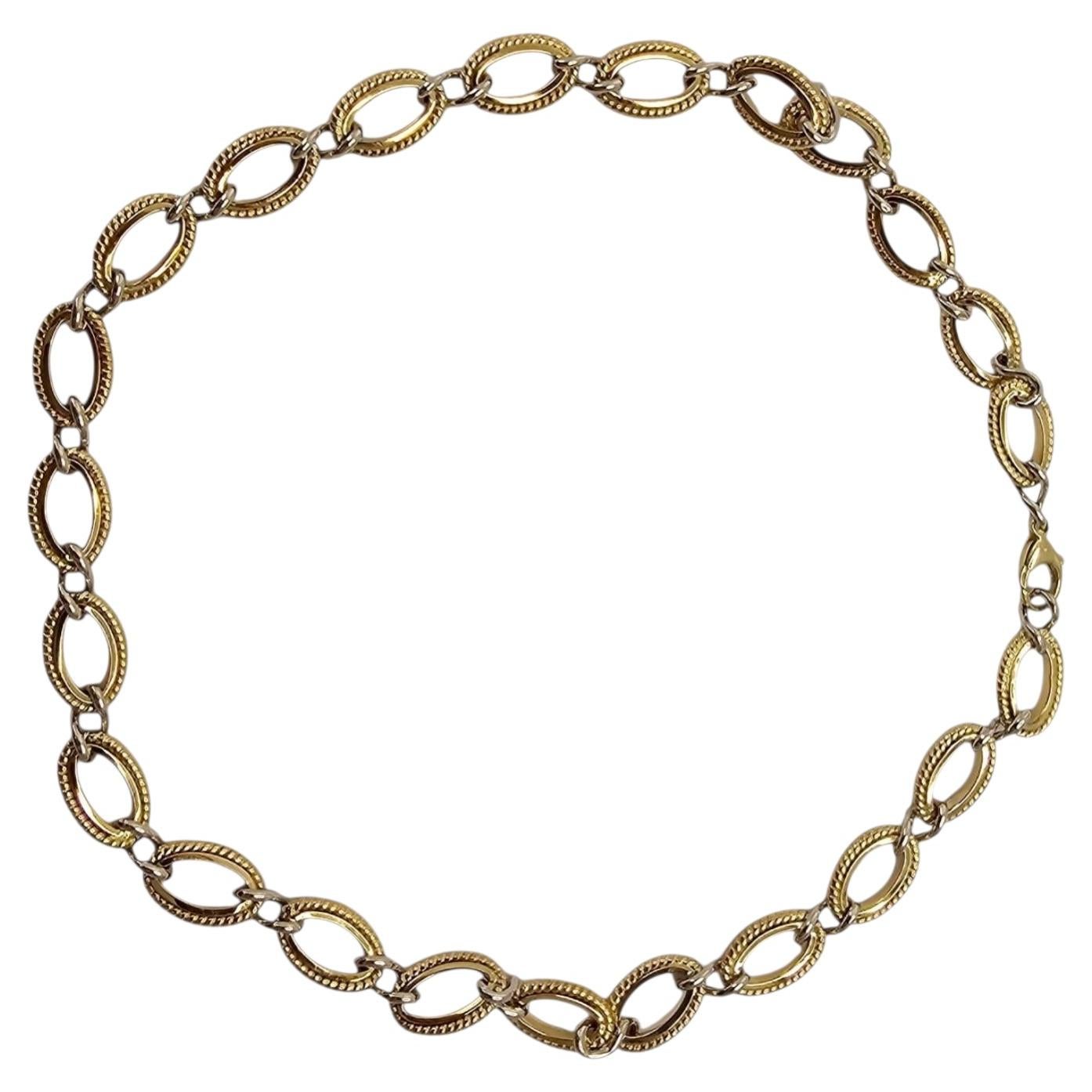14K Yellow and White Gold Oval Cable Link Necklace 16" #25739