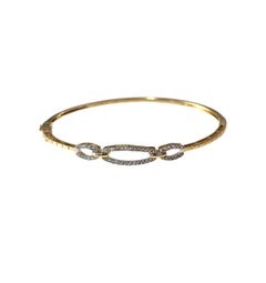 14K Yellow and White Gold Oval Diamond Bangle Bracelet #24363