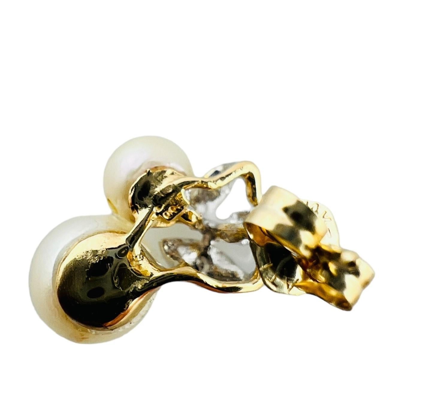 14K Yellow and White Gold Pearl and Diamond Stud Earrings #16687 In Good Condition For Sale In Washington Depot, CT