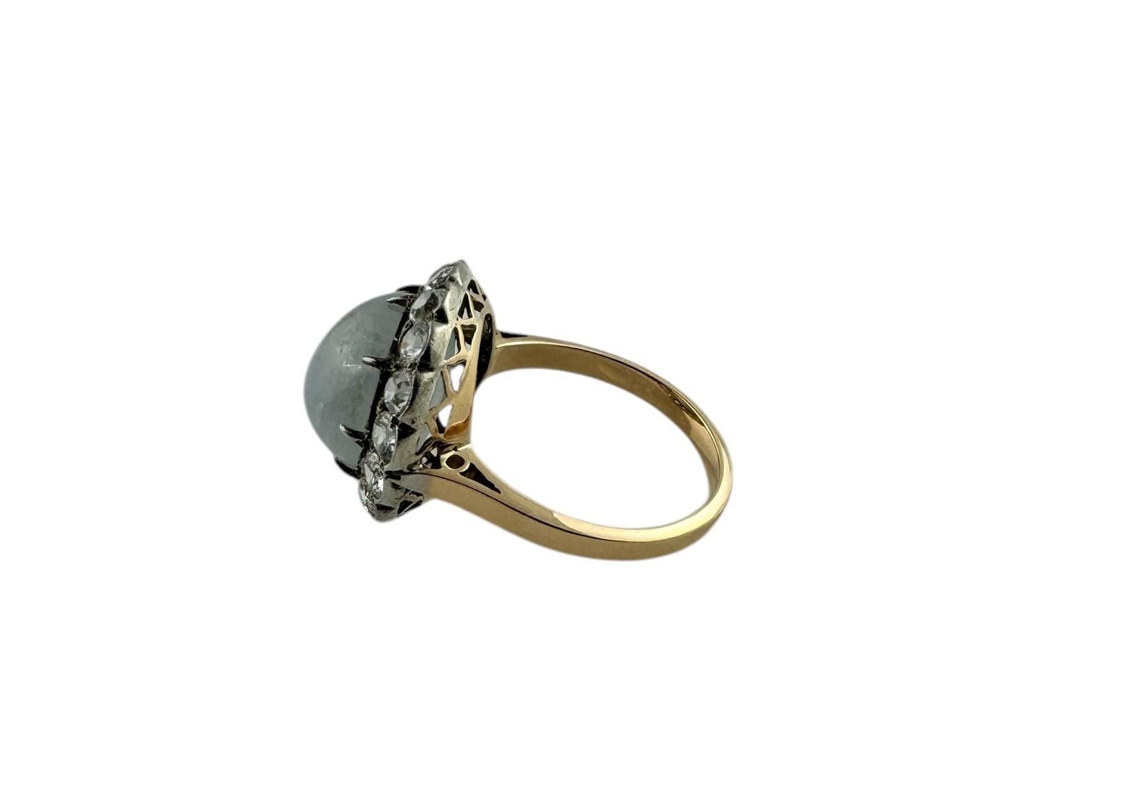Contemporary 14K Yellow and White Gold Star Sapphire White Sapphire Halo Ring #19701 For Sale