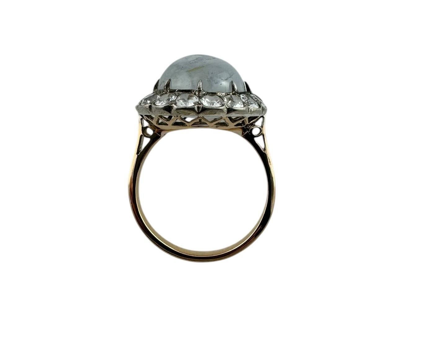 Round Cut 14K Yellow and White Gold Star Sapphire White Sapphire Halo Ring #19701 For Sale