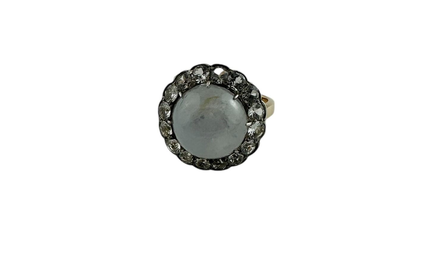 14K Yellow and White Gold Star Sapphire White Sapphire Halo Ring #19701 In Good Condition For Sale In Washington Depot, CT