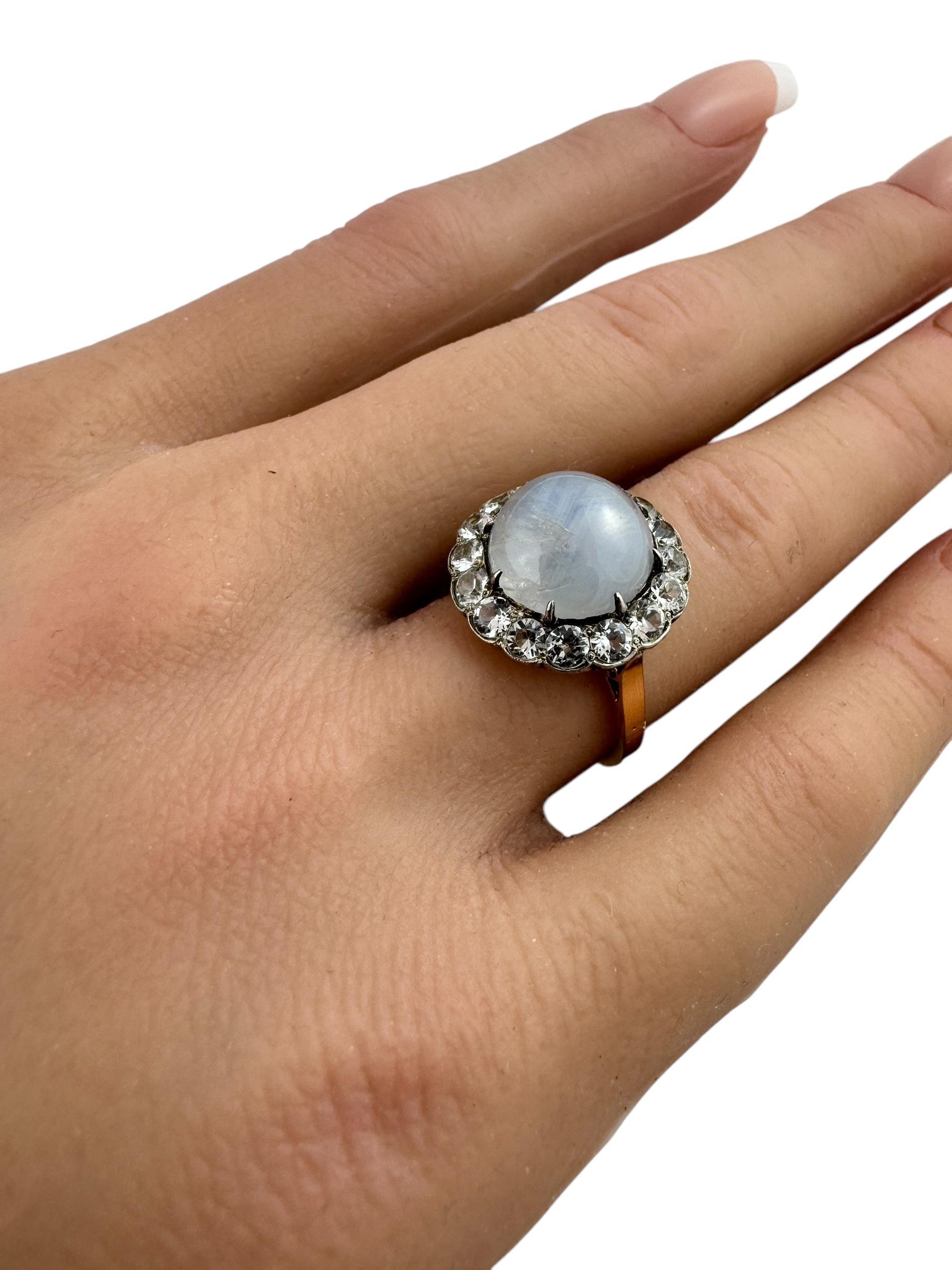 14K Yellow and White Gold Star Sapphire White Sapphire Halo Ring #19701 For Sale 1