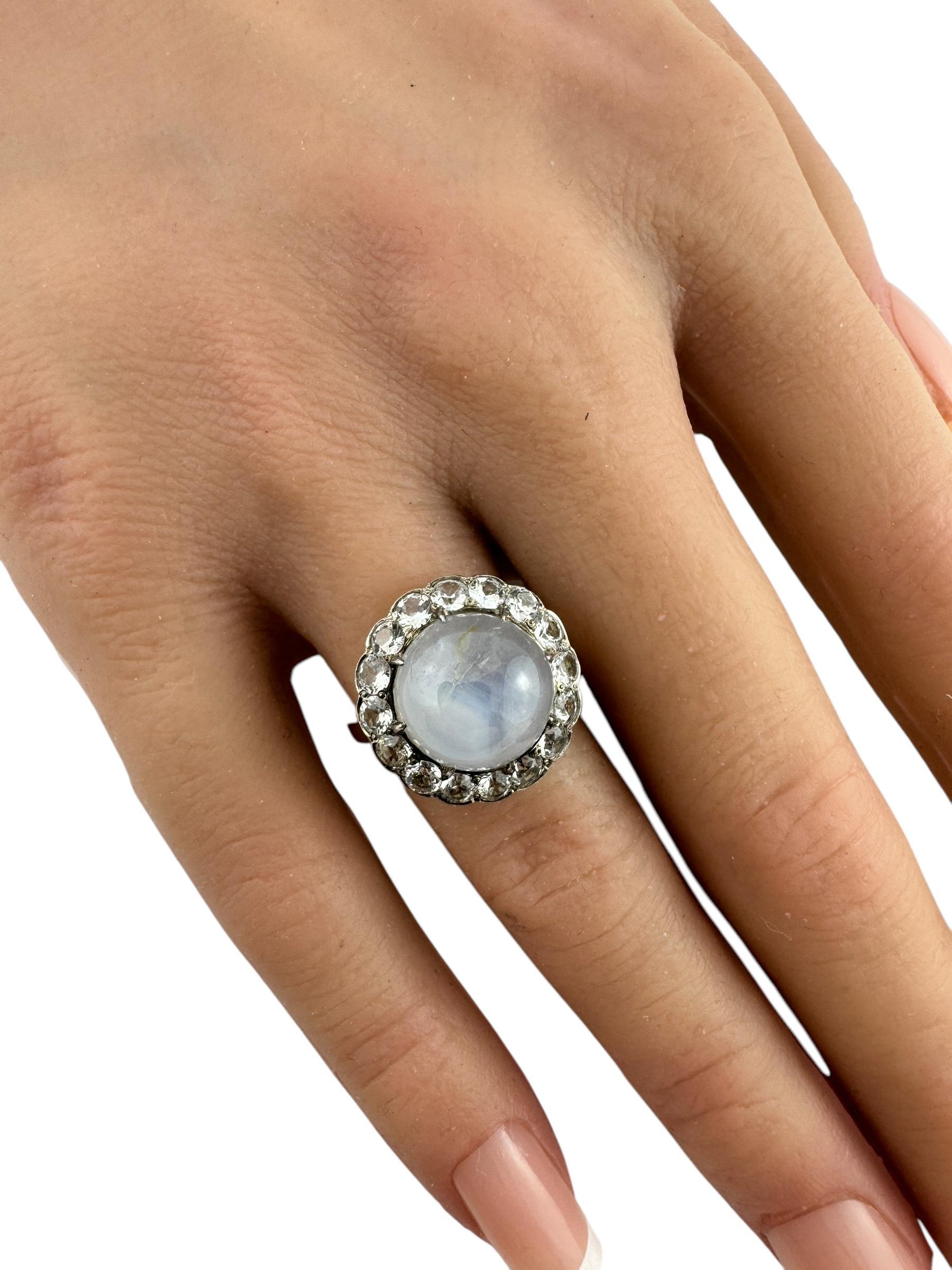 14K Yellow and White Gold Star Sapphire White Sapphire Halo Ring #19701 For Sale 2