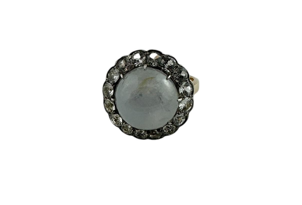 14K Yellow and White Gold Star Sapphire White Sapphire Halo Ring #19701 For Sale