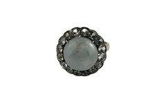 Vintage 14K Yellow and White Gold Star Sapphire White Sapphire Halo Ring #19701