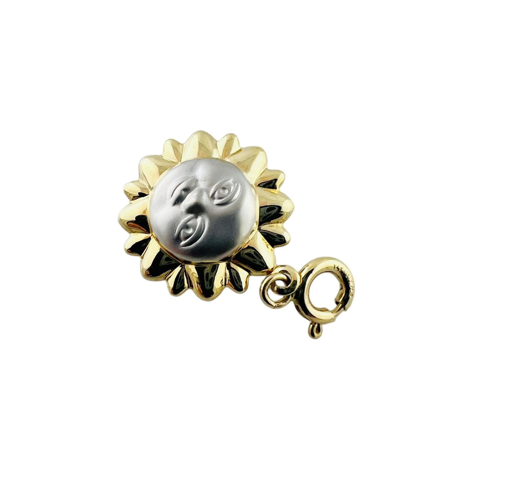 14K Yellow and White Gold Sun Face Charm #15549 In Good Condition For Sale In Washington Depot, CT