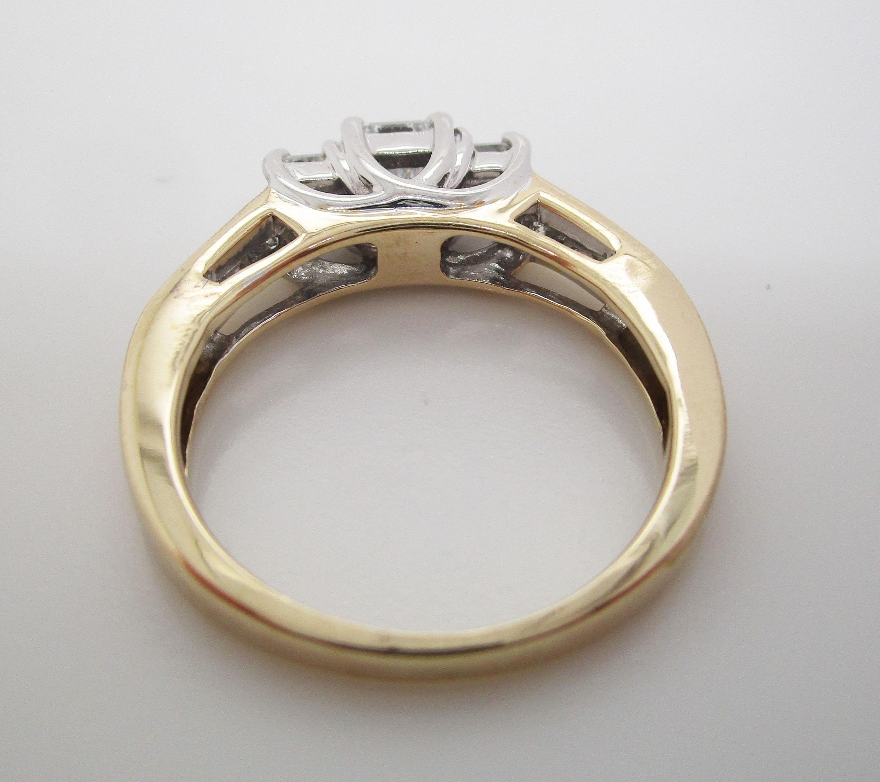 14 Karat Yellow and White Gold Three-Stone Princess Cut Diamond Engagement Ring 3