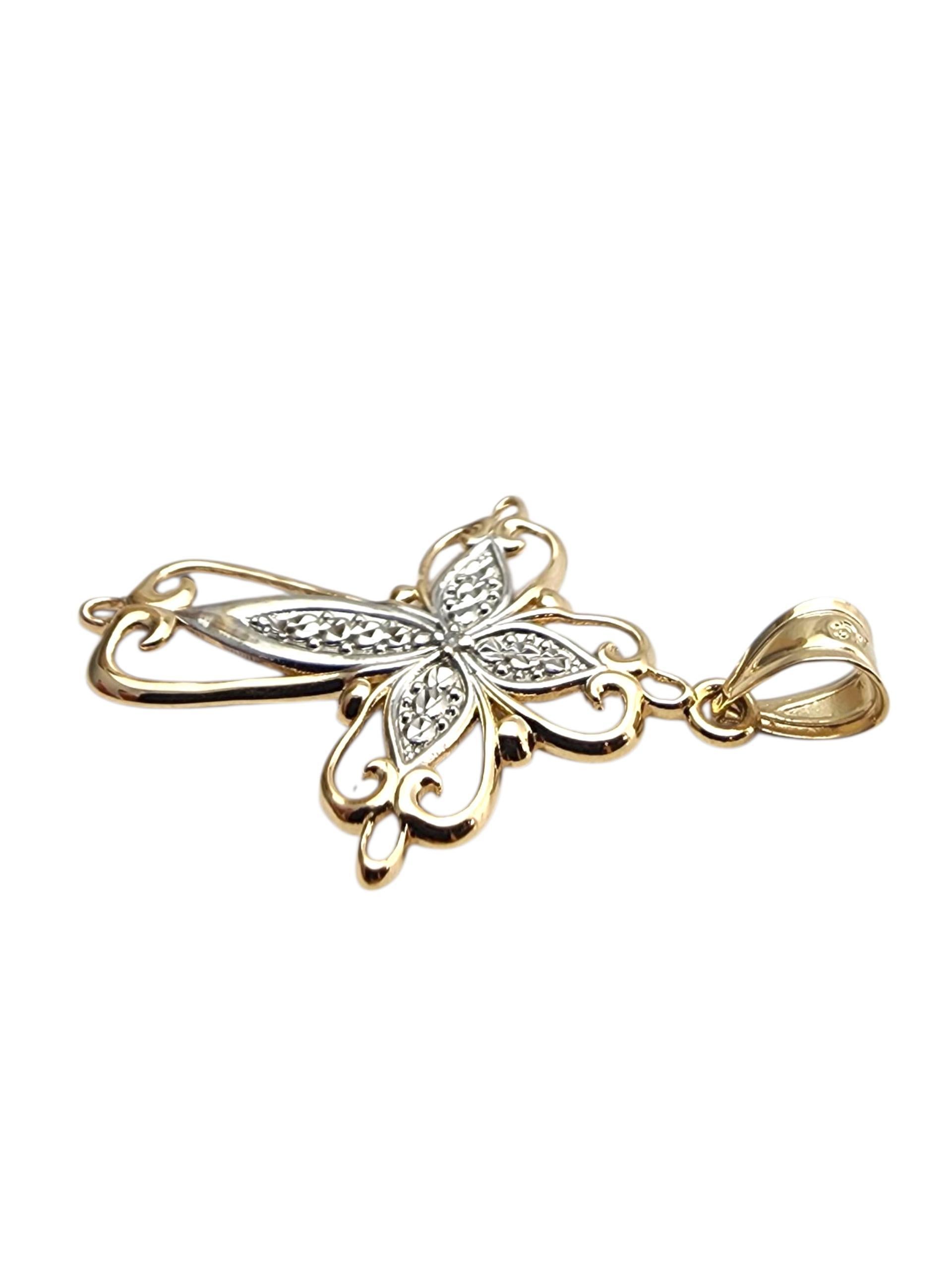 Colgante de oro amarillo y blanco de 14 quilates en forma de cruz de dos tonos #22825 en venta 3