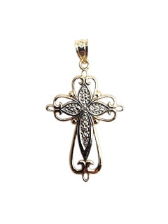 Ciondolo a croce bicolore in oro giallo e bianco 14K #22825