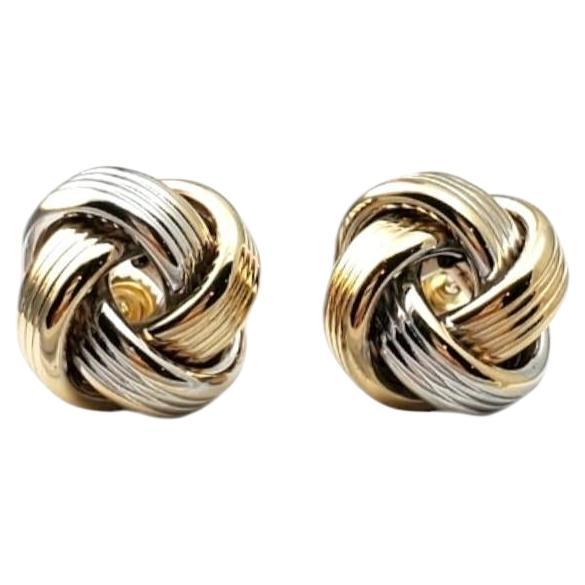 14K Yellow and White Gold Two Tone Knot Earrings #17009 For Sale