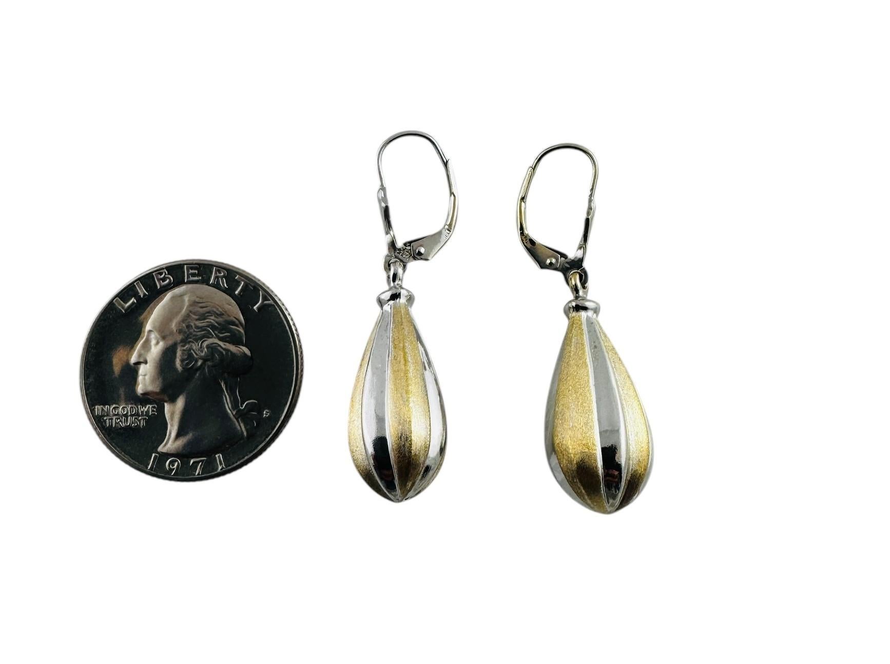 14K Yellow and White Gold Two Tone Tear Drop Dangle Earrings #20679 For Sale 3