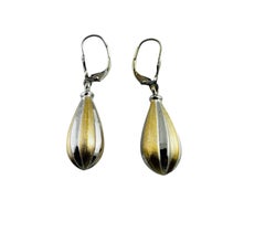 14K Yellow and White Gold Two Tone Tear Drop Dangle Earrings #20679