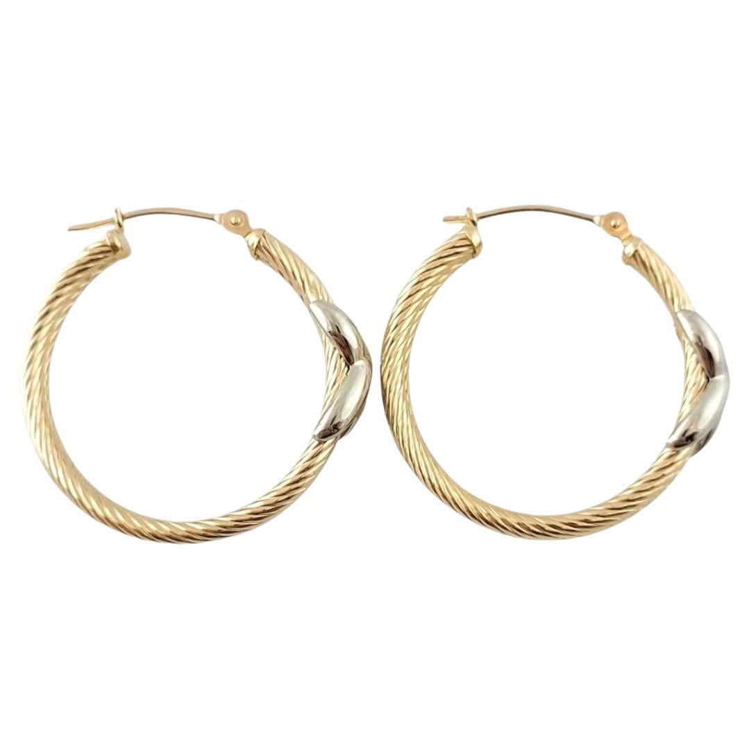 14K Yellow and White Gold Two Tone Twist Double Hoop X Earrings #15157 For Sale