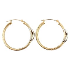 Vintage 14K Yellow and White Gold Two Tone Twist Double Hoop X Earrings #15157