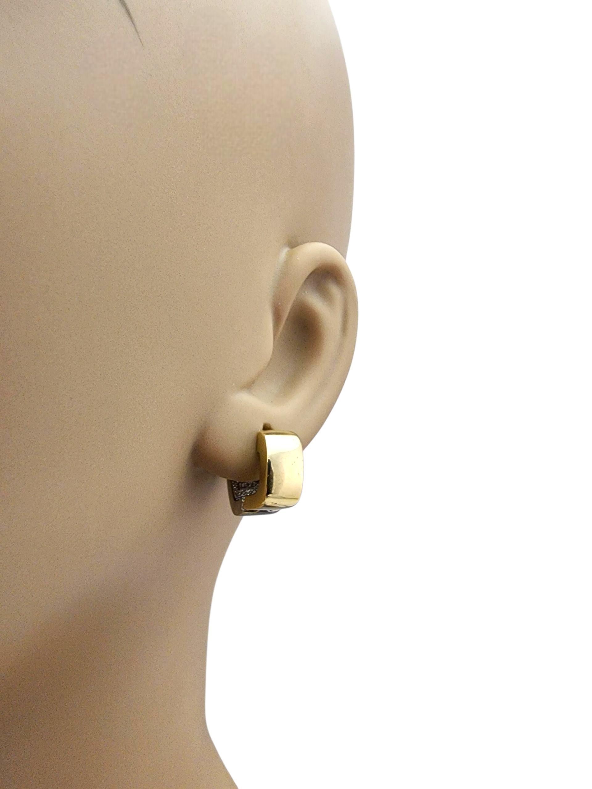 14K Yellow and White Gold Two-Tone Wide Hoop Earrings #22717 For Sale 4