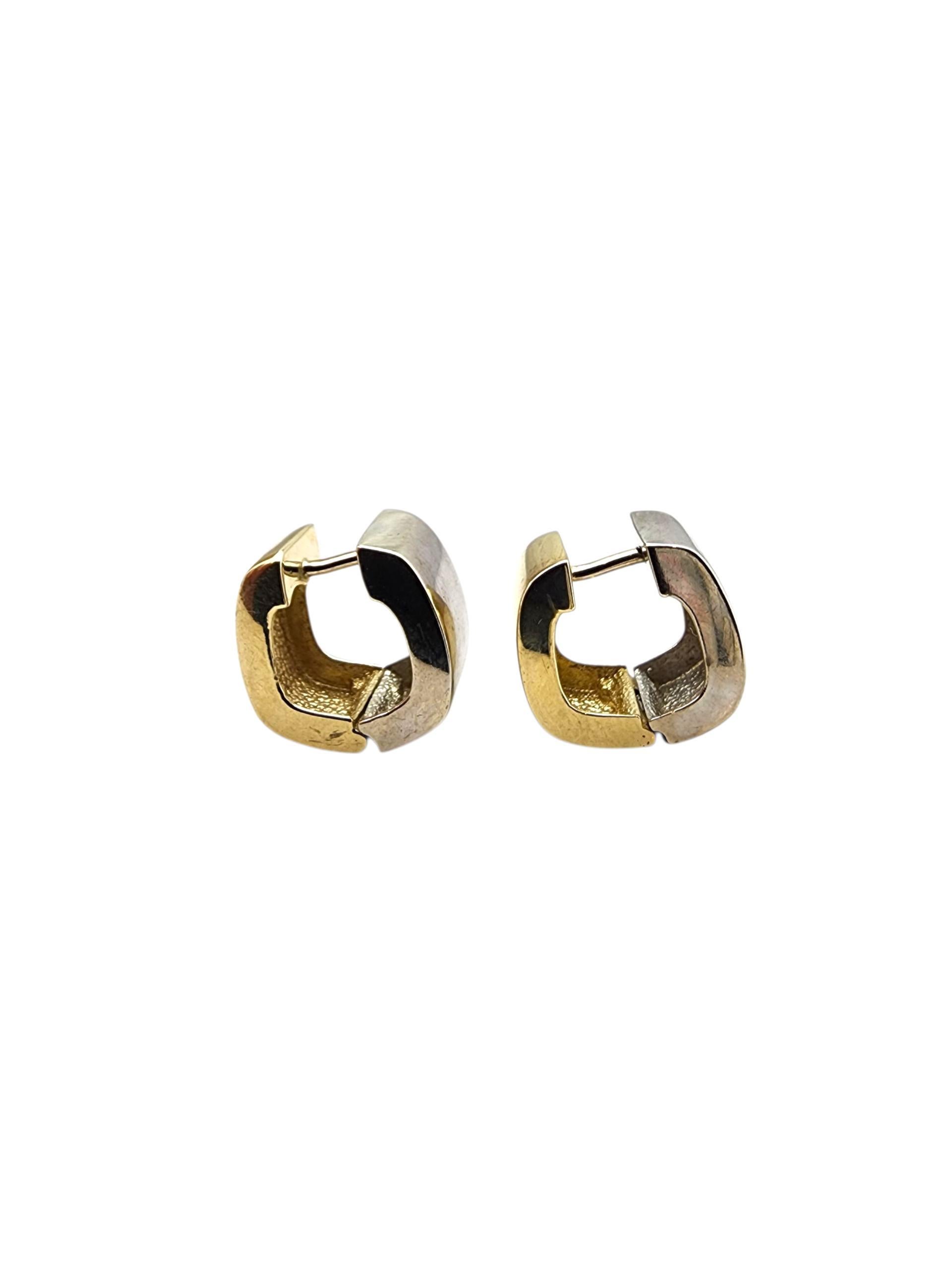 14K Yellow and White Gold Two-Tone Wide Hoop Earrings #22717 For Sale