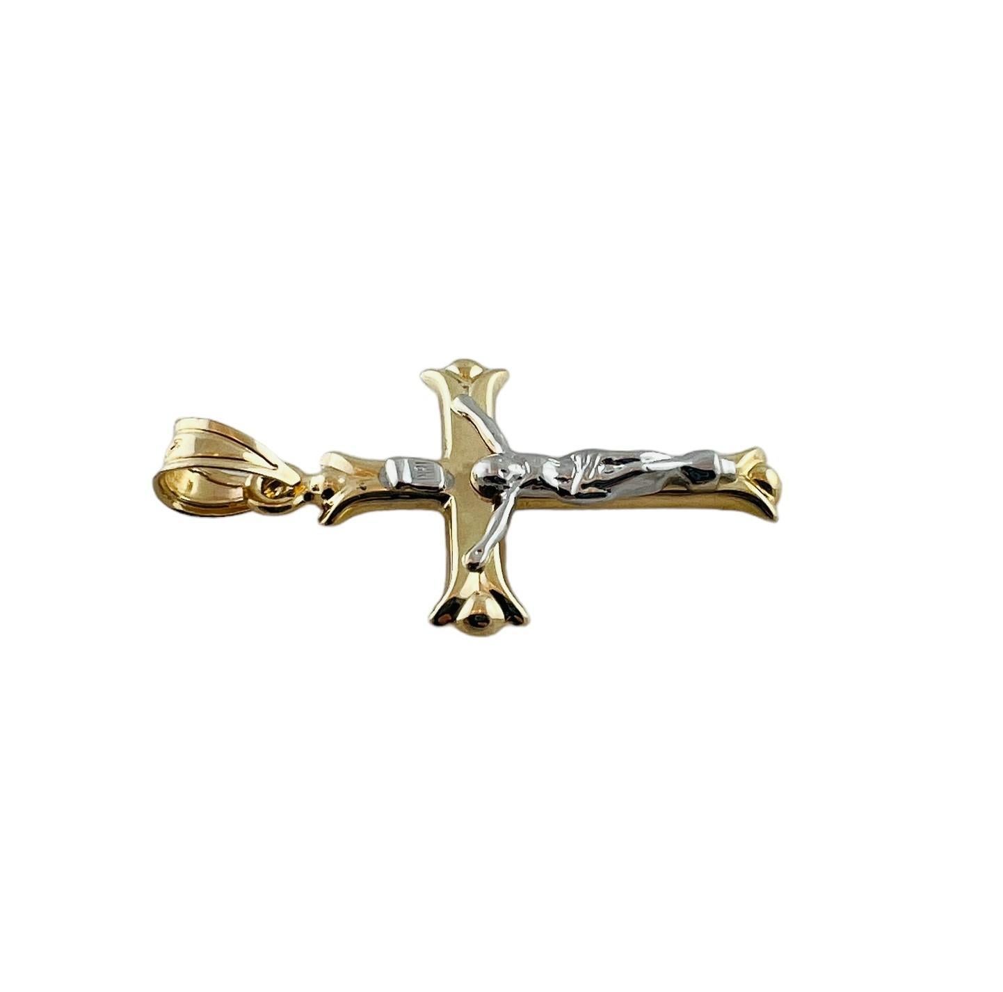 14K Yellow and White Gold Two Toned Crucifix Cross Pendant #15545 In Good Condition For Sale In Washington Depot, CT