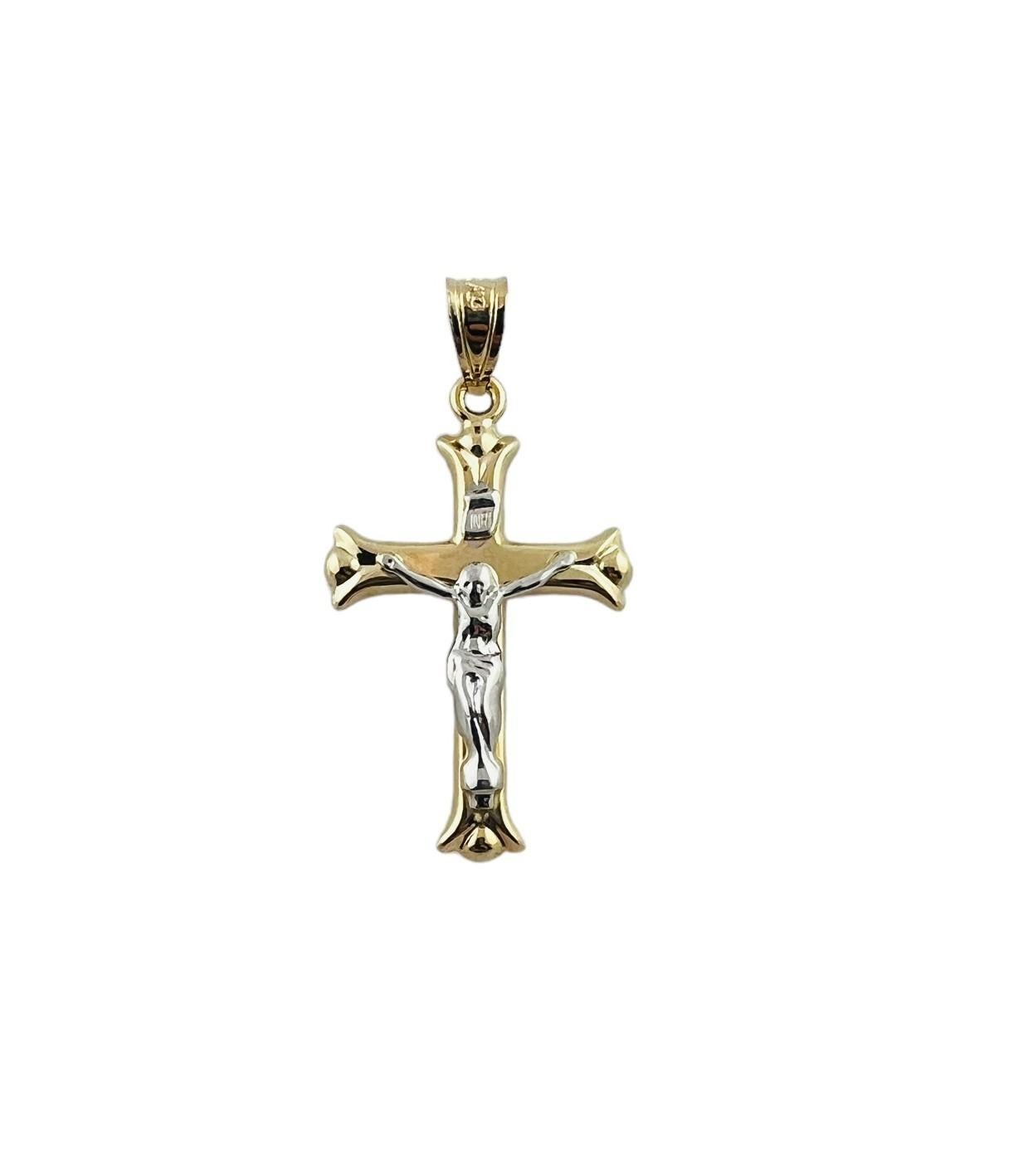 14K Yellow and White Gold Two Toned Crucifix Cross Pendant #15545 For Sale 2