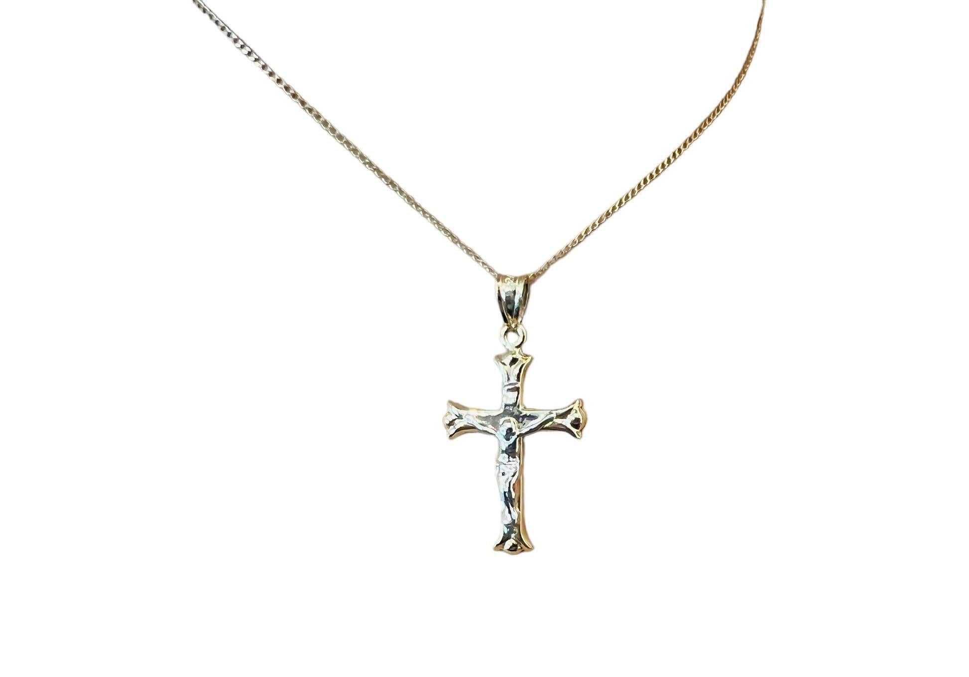 14K Yellow and White Gold Two Toned Crucifix Cross Pendant #15545 For Sale 4