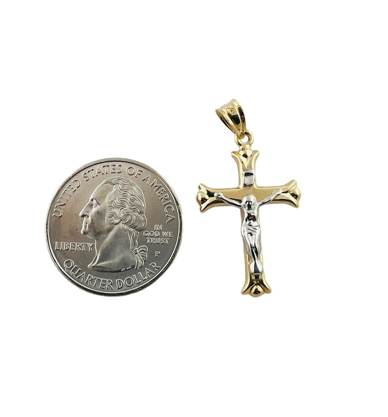 14K Yellow and White Gold Two Toned Crucifix Cross Pendant #15545 For Sale 5